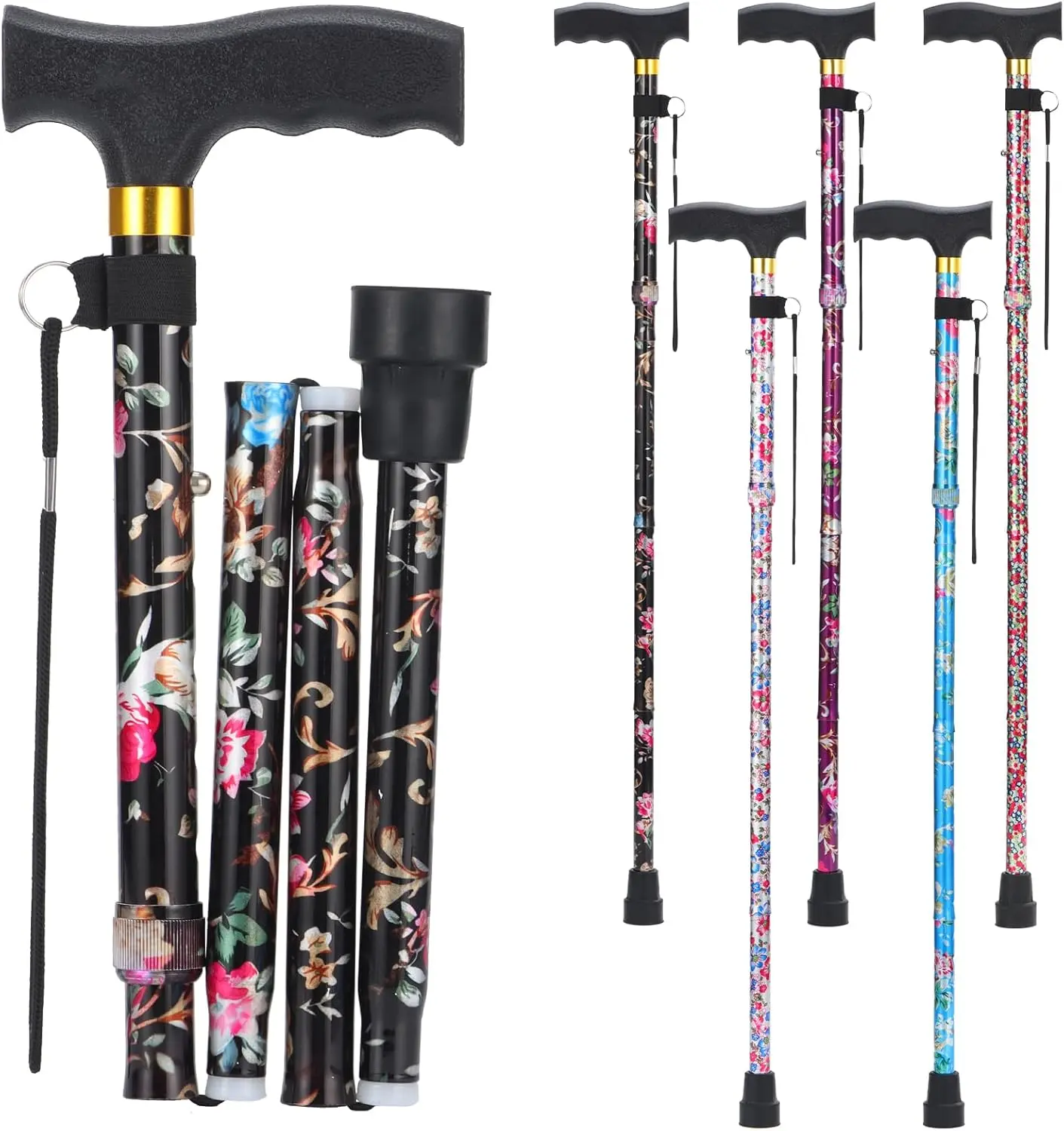 Folding Lightweight Walking Cane, Adjustable Aluminum Collapsible Travel Cane with Non-Slip Rubber Base, Portable Canes for Seniors, Men & Women Adults