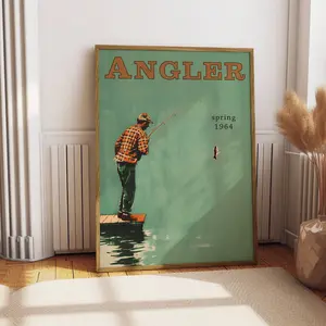 Fisherman Fishing Vintage Poster Unframed  Art Retro Travel Poster Unframed  Cabin Wall Decor Outdoor Sports Fisherman Illustration Father's Day Gift for Dad