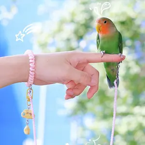 1 Set Bird Flying Rope with S+M+L Feet Ring, Multiple Sizes, Ultra-Light And Stretchy Parrot Leash With Bracelet And Cartoon Pendant, Budgie Outdoor Birds Leash Retractable Bird Walking Rope Bird Training And Release Supplies for All Season