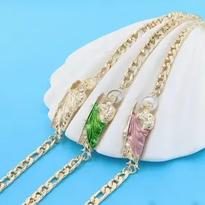 14K Oro Laminado San Judas Tadeo Bracelet - Pulsera Esclava Gold Plated (9"/23cm) for Men & Women