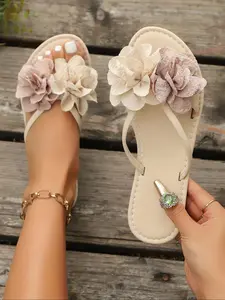 Women's Flower Design Flat Sandals, Flower Print Sandals, Fashionable Toe Thong Sandals for Beach Vacation, Lightweight Comfortable Shoes for Daily Wear, Girl