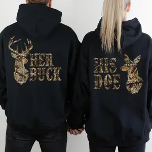 Her Buck His Doe Couple Hoodie, Funny Matching BF GF Hoodie Set, Cute Boyfriend Girlfriend Hoodie, Lovers Matching Tee Outfit