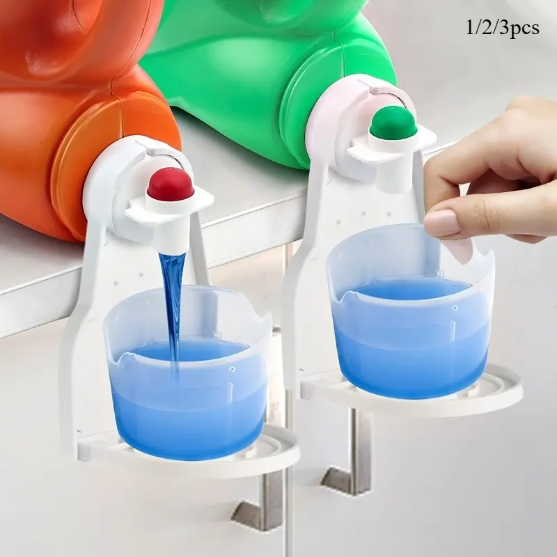 1/2/3pcs Laundry Detergent Cup Holder Detergent Drip Catcher，Portable Laundry Organizer Clip Tight On Laundry Bottle Spouts，No More Leaks Or Mess With Detergent And Fabric Softener In Laundry Room，Foldable Plastic Laundry Liquid Cup Holder For Home