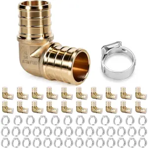 3/4 Inch Pex Fittings 60 count Kit, 20 count 90  Elbow, 40 count Pex Crimp Rings, Leak-Proof Design for PEX Pipe, Suitable for Hot/Cold Water Plumbing Jobs Heating Systems
