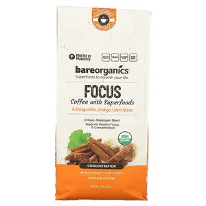 BareOrganics Focus Coffee With Superfoods, Ground, Medium Roast, 10 oz (283 g)