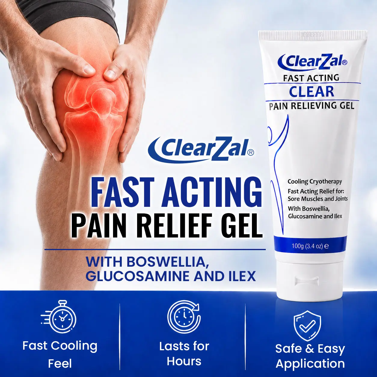 Clearzal Soothing Cooling Gel 100g, Relieving Body Gel, Cooling with Menthol and Frankincense, Helps Relieve Muscle Tension , Relax your waist, legs, knees, shoulders and neck to relieve fatigue, Sports Soothing Cooling Gel Body Care Lotions