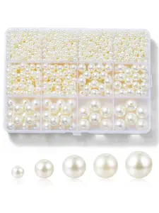 Approx. 1200pcs ABS Pearl Beads with Organizer Box, 5 Sizes Mixed Round Pearls with Holes for Jewelry Making, DIY Loose Spacer Beads for Bracelets, Necklaces and Crafts, Pearls Beading, Bead Assortment