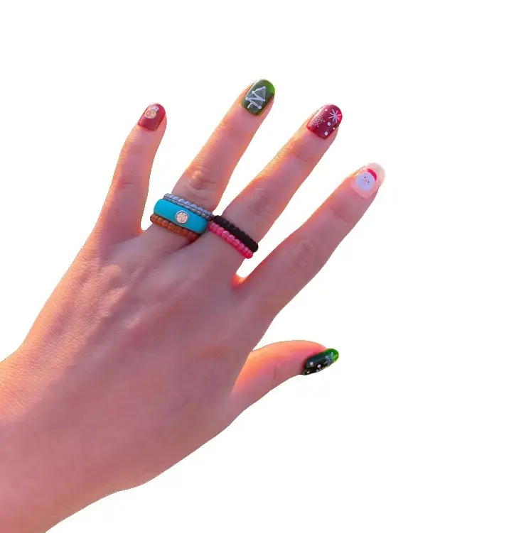 6Packs Stackable Braided Silicone Wedding Ring Thin and Stackble Braided Rubber Wedding Bands -Beads Collection Bridal Rings Finger Rings