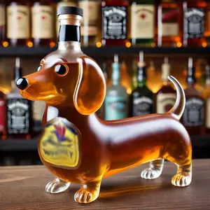 Romantic Dachshund Wine Bottle, Adorable Sausage Dog Shape, Heart Sunglasses, Rose in Mouth, Heart-Pattern Sweater, Perfect for Valentine's Day, Drinkware, Crystal Glass