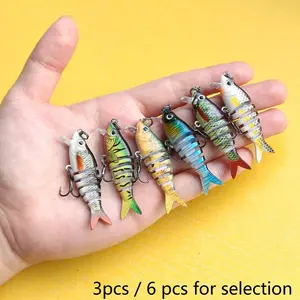 Lure 5.5cm 2.5g Micro 6-Section Minnow Bait, Artificial Hard Bait for Bass, Sunfish, Aggressive Fish, Baitcasting Fishing Hook Set