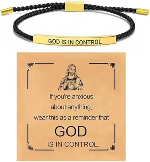 Inspire Bracelet GOD IS IN CONTROL- Elegant Design with Unique Patterns and Letters,Simple Inspirational Jewelry with Clear Message for Everyday Wear