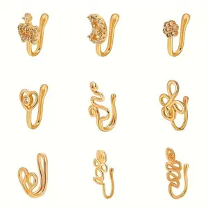 9pcs Nose Ring Jewelry Shape Copper Non Piercing Nose Rings, U Shape Star Love Crown Nose Clip with Zirconia shape nose nose ring nose ring Punk Rhinestone Clip-On Gold gold  nose protection bracelet cross  septum Stainless Steel Charm, summervibes