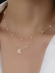 2 Piece Set Micro-Pavé Zircon Bubble Initial Pendant Necklace, Elegant Stainless Steel Multi-Layer Chain, Women's Fashion Jewelry, Personalized Necklaces