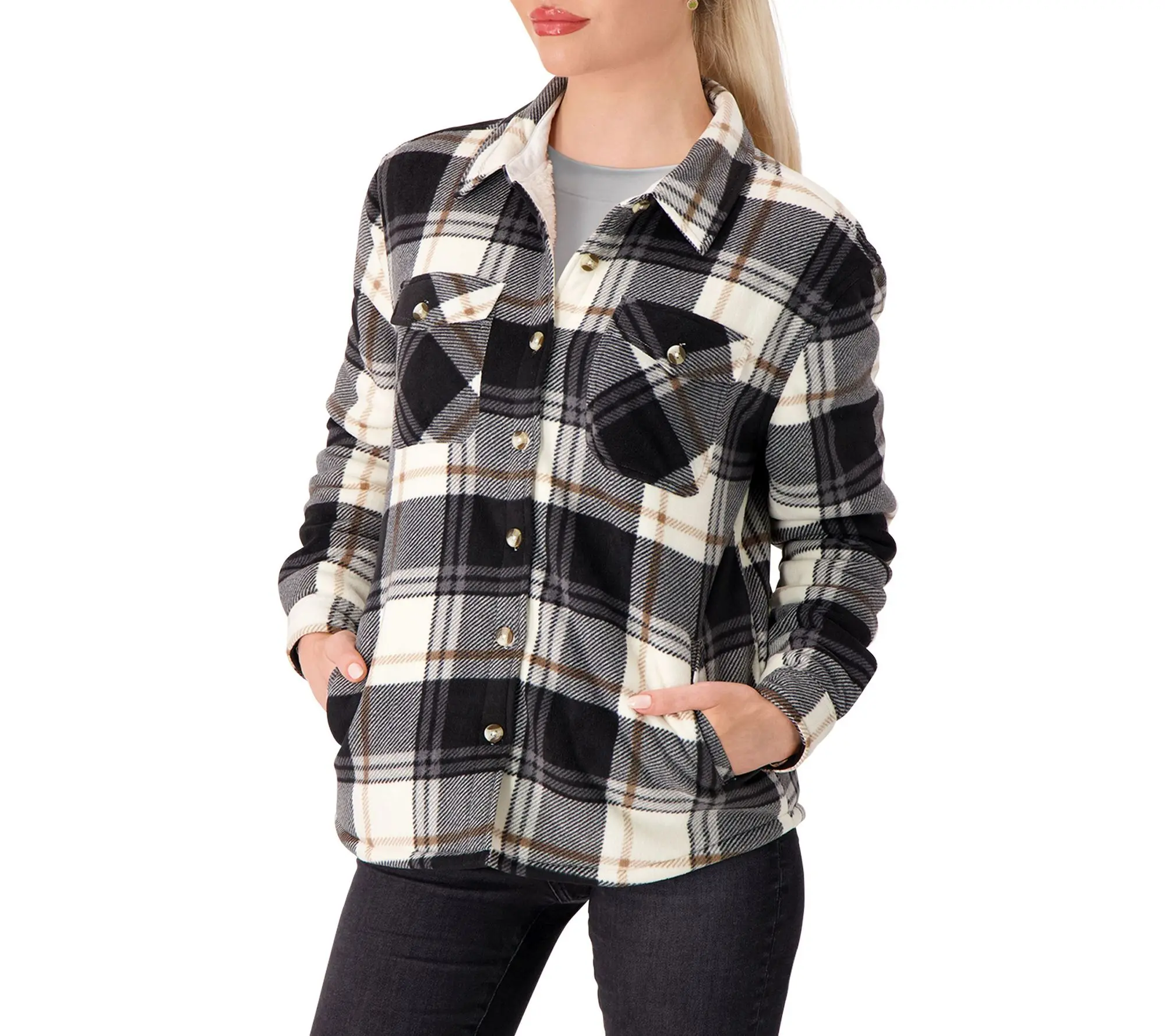 Heat Holders Jacqueline Long Sleeve Plaid Shirt Jacket