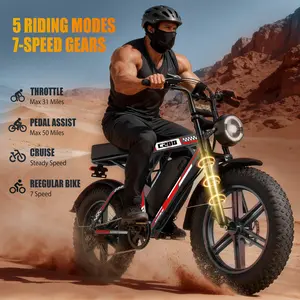 [C200 Electric ebike | Peak Power 1000W| Full Suspension | Top Speed 31 MPH | Range 50-80 Km  | 48V 17.5Ah Removable Battery | 2-Seater Design | LED Headlights | 20-Inch All-Terrain Fat Tires | App-controlled | Blue, Green and Black