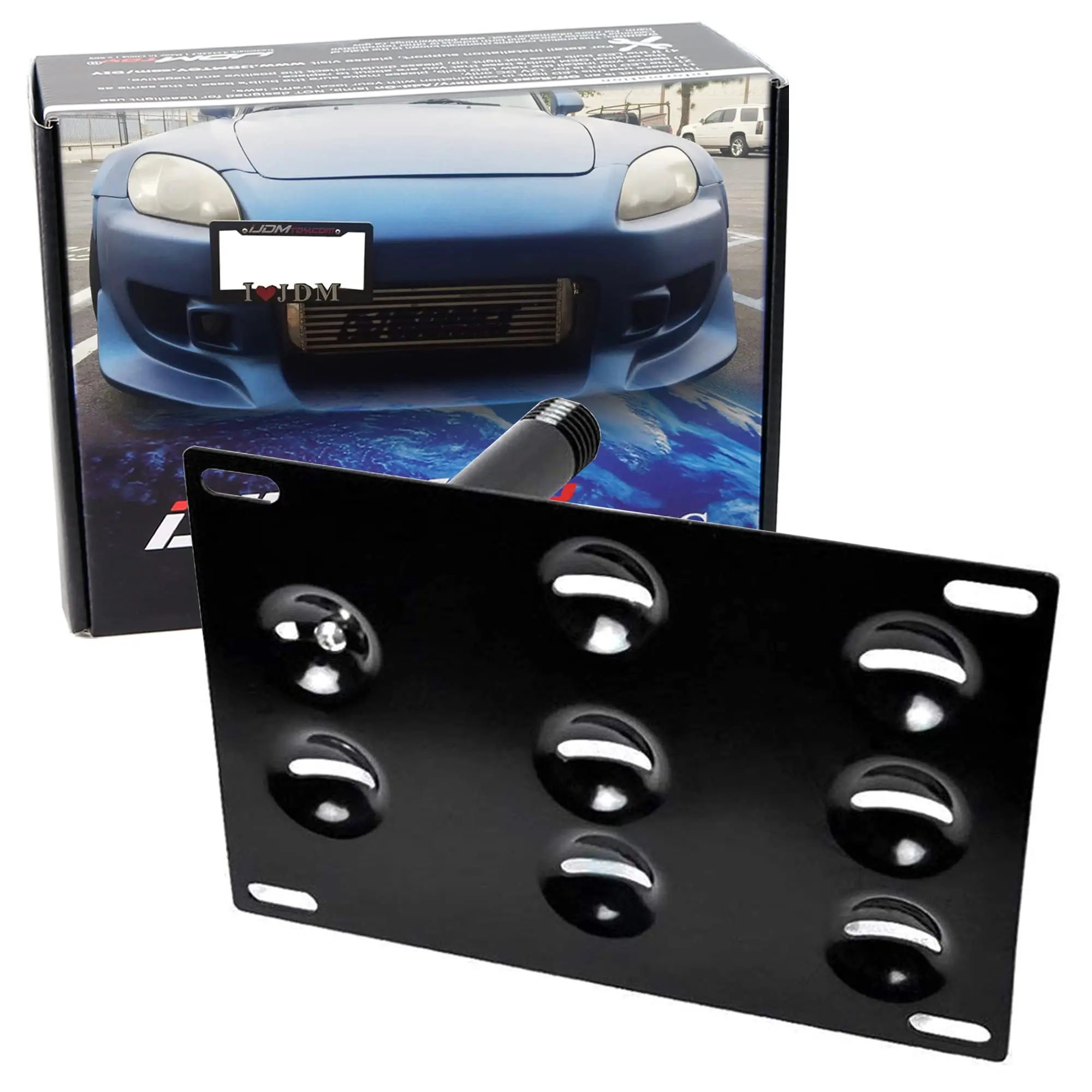iJDMTOY No Drill Front Bumper Tow Hook License Plate Mounting Bracket Adapter Kit For Honda S2000 AP1 AP2, 06-08 Honda FIT