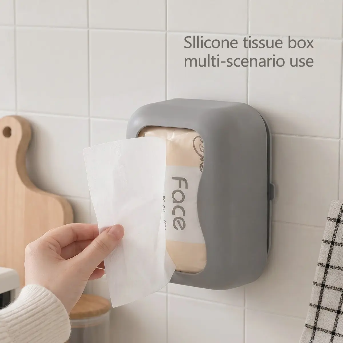 1 Pack Suction Cup Tissue Box, Modern Minimalist, No-Drill Wall-Mount Large Capacity Waterproof & Dustproof, for Bathroom Kitchen Bedroom Car Multi-Scene Use, Tissue Storage Box