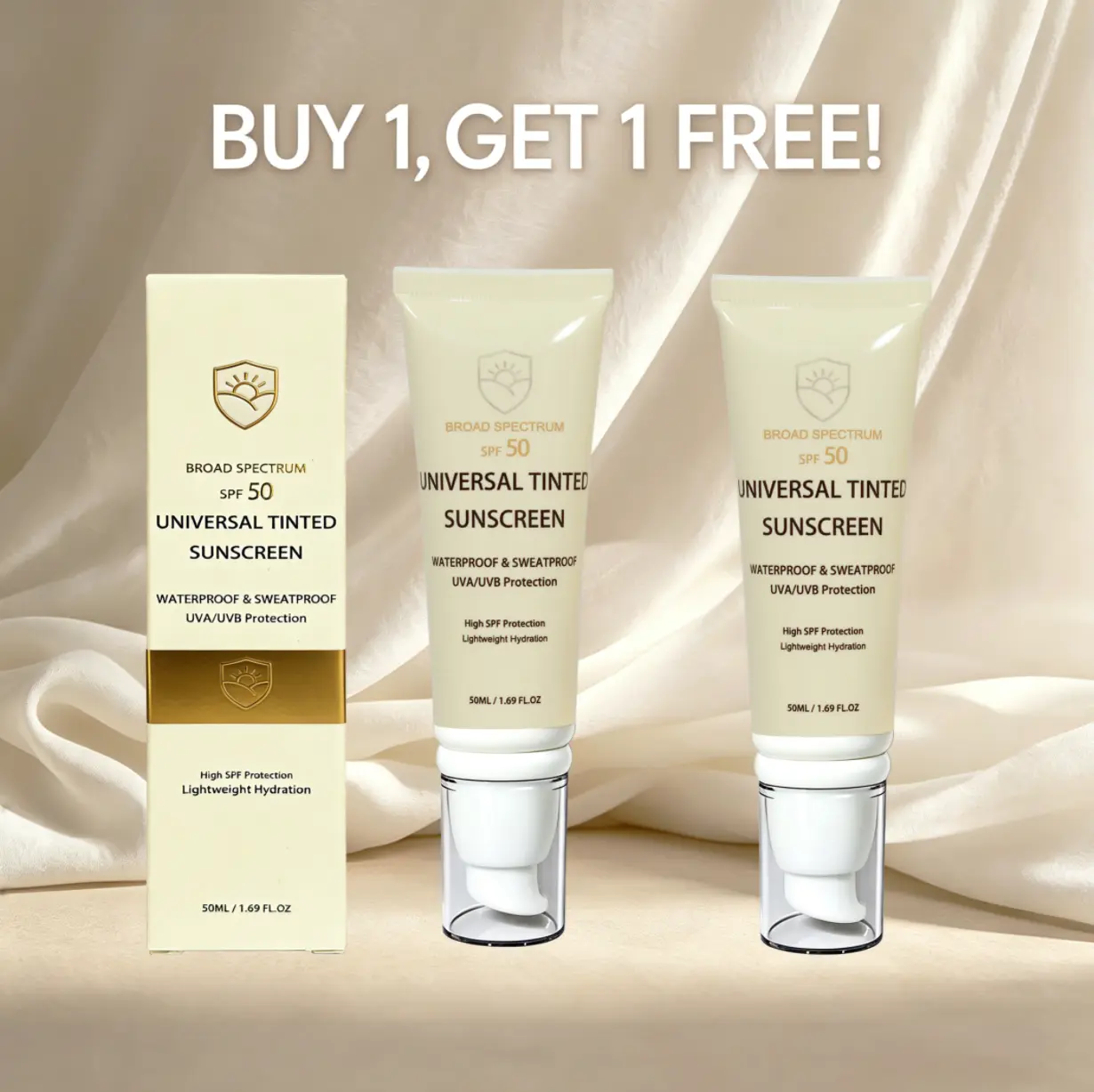 [BUY 1,GET 1 FREE]Daily Tinted Fluid Facial Sunscreen SPF 50 - Broad Spectrum Moisturizer Sun Protection, Even Skin Tone, Radiant Complexion, Beauty Products, Face, Radiant Skin, Tinted Fluid, No White Cast, Tone‑Up For A Fresh Look safe glow sunscreen