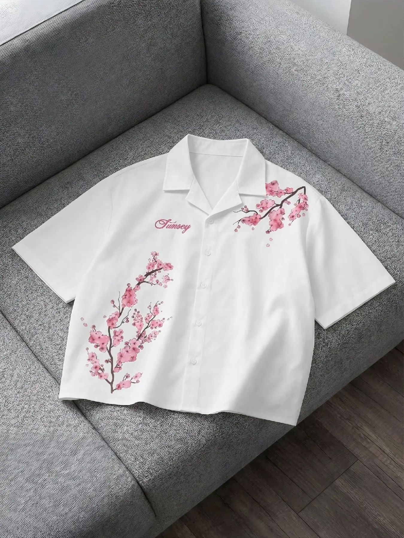 Men's Short Sleeve Cherry Blossom Floral Print Fitted Shirt, Fashion Casual Top for Daily Wear, Comfortable, Classic and Trendy Design, All Seasons Apparel, Menswear