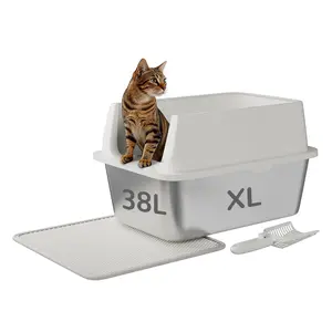 Garvee Stainless Steel Litter Box with Lid, Large Enclosed Cat Litter Box for Big Cats, Metal Cat Box with High Sided Enclosure & Scoop&Litter Mat, Odor Free, Anti-Leakage