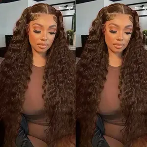 Bling Hair Chocolate Brown Kinky Curly Lace Frontal Human Hair Wig Transparent Lace Front Wig 13x6 Deep Frontal Wig PrePlucked Colored Human Hair Wig