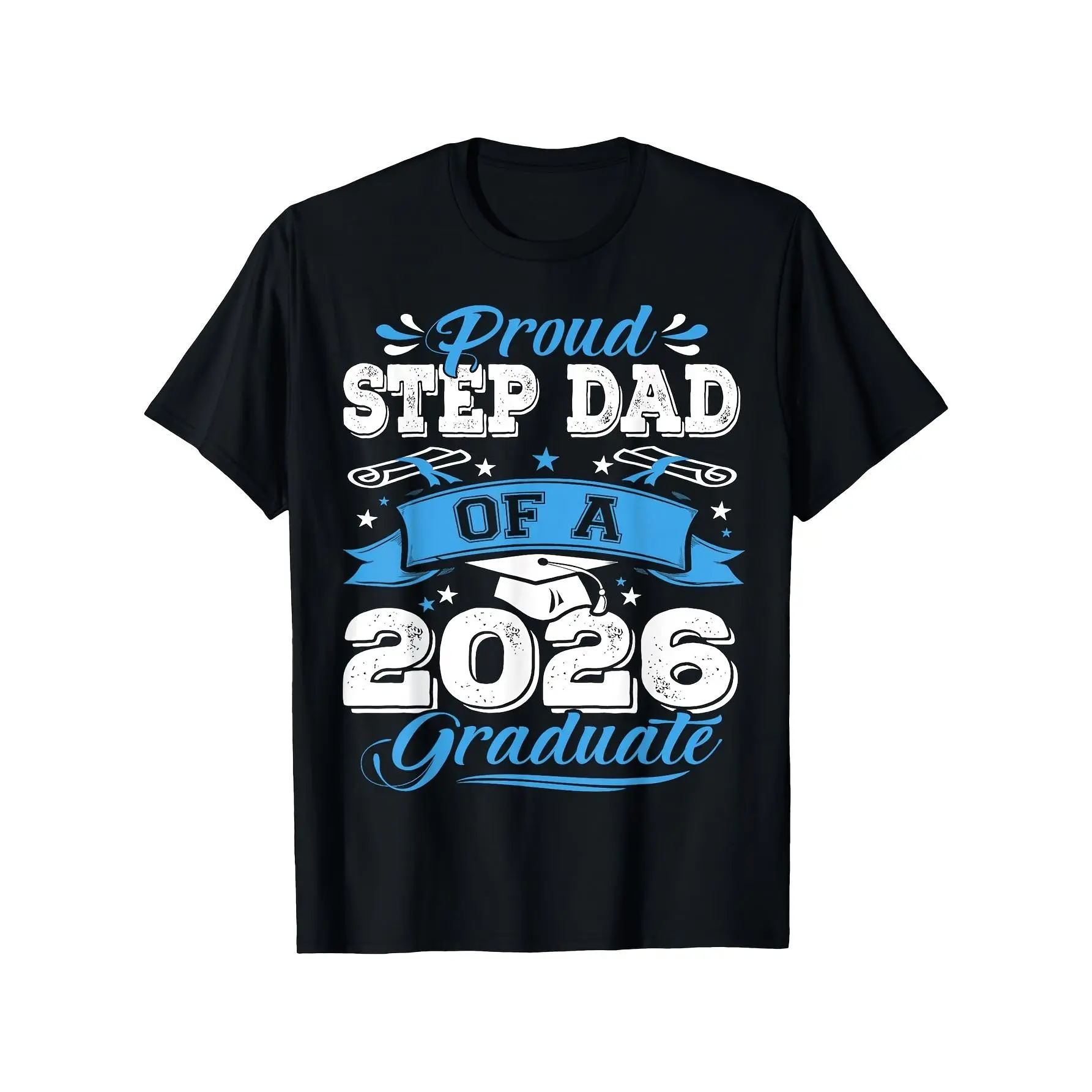 [100% Cotton] 100% CottonProud Step Dad of a 2026 Graduate T-Shirt - Suitable for - Fit Crewneck Tee with Vintage Distressed Graduation Cap Design & Bright Blue Script - Ideal Gift for 2026 Graduation Celebration for Stepdad