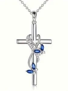 1 PC Elegant Cubic Zirconia Cuban Cross Necklace Pendant For Women Fashion Jewelry Party Mother's Day Gift Jewelry