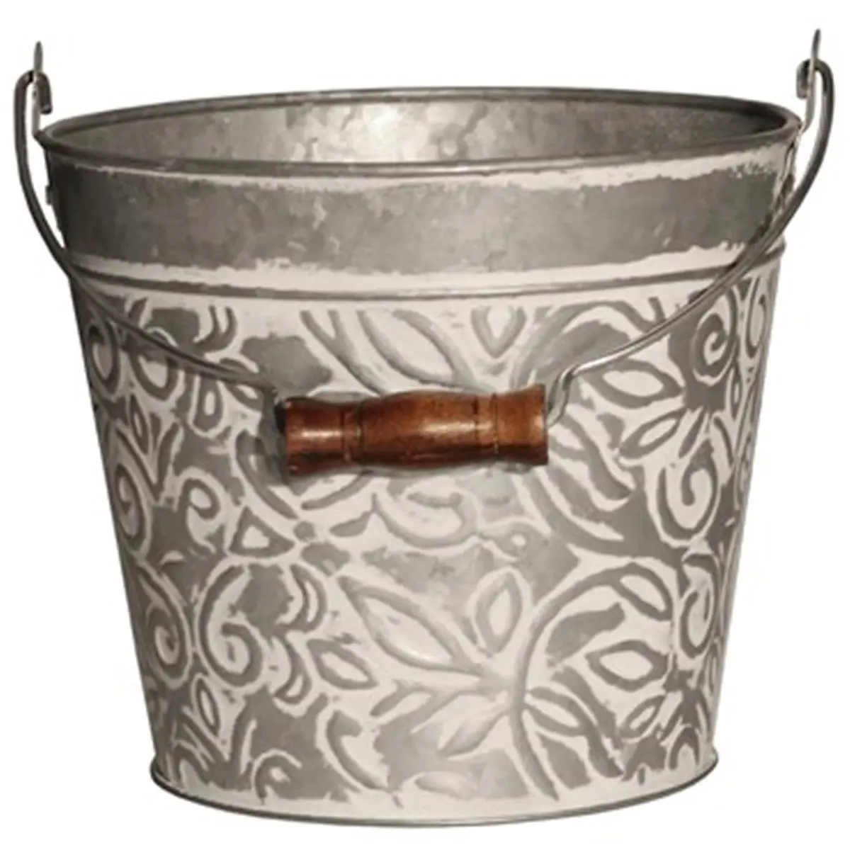 Robert Allen 8 in. Galvanized White Floral Outdoor Metal Round Planter - Planters for Outside, Ideal for Outdoor Use, Outdoor Metal Planter