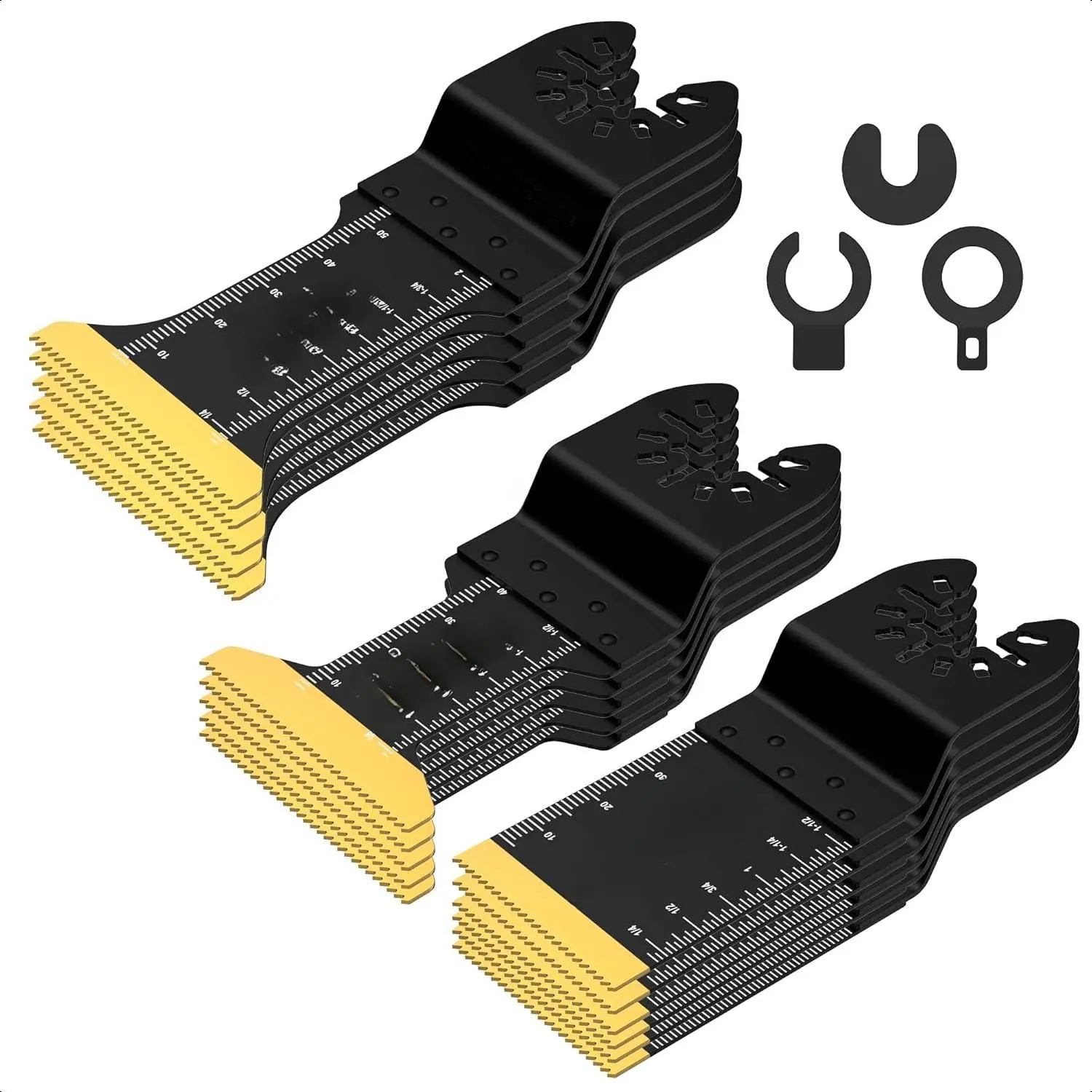 16 PCS Titanium Oscillating Multitool Blades - 3 Blade Types, 3 Extra Adapters, Multi-Inches Set, Longer Life, for Soft Metals, Wood, Cutting Tasks, Compatible with 98% of Multi-Tools (Dewalt, Ryobi, Bosch, Milwaukee)