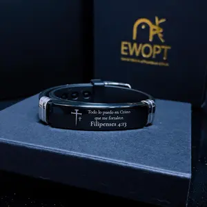 Inspirational Quote Bible Verse Cross Bracelets Faith Christian Silicone ID Wristband Religious Gifts for Men Women Stainless Steel Rubber Adjustable Bracelet — Perfect Gift for Friends, Boyfriend, Father, and Couples