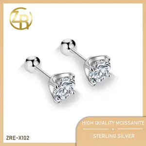 【ZRE-X102】-0.30CT*2 Round cut Synthetic Moissanite Earrings for Women s 925 Sterling Silver Earrings for Women D Color VVS1 Clarity Moissanite Earrings for Women Girls Promise Birthday Gift For Her With Certificate Anniversary Engagement Anniversary