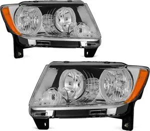 YITAMOTOR Headlight Assembly Compatible with 2011-2013 Grand Cherokee Replacement Headlamp Chrome Housing Amber Reflector Clear Lens