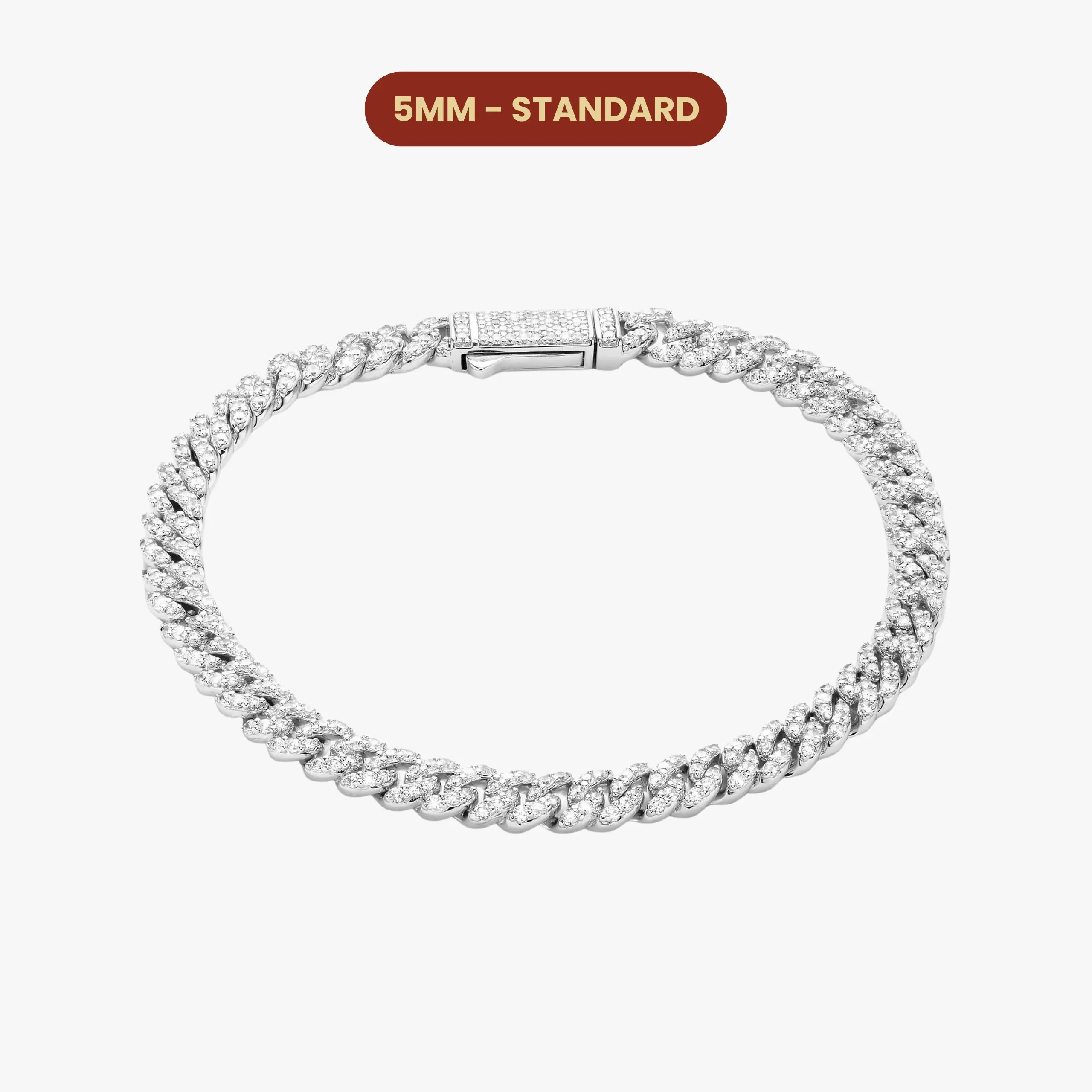 JAXXON Women's Iced Out Cuban Link Bracelet 5mm - Silver - Rhodium Bonded for Shine & Durability - Box Clasp