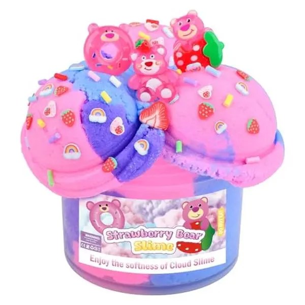 Pink Strawberry Bear Cloud Slime Kit – Ultra Soft Fluffy Texture, Sweet Scented Slime for Kids, Birthday Party Favors & Goodie Bag Stuffers for Boys & Girls Ages 6-12