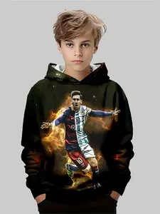 Boys Fall Winter C Ronaldo 3D Print Hoodie Fitted Fit, Teen Casual Sports Football Hooded Top Young Football Fans, Perfect for Outdoor