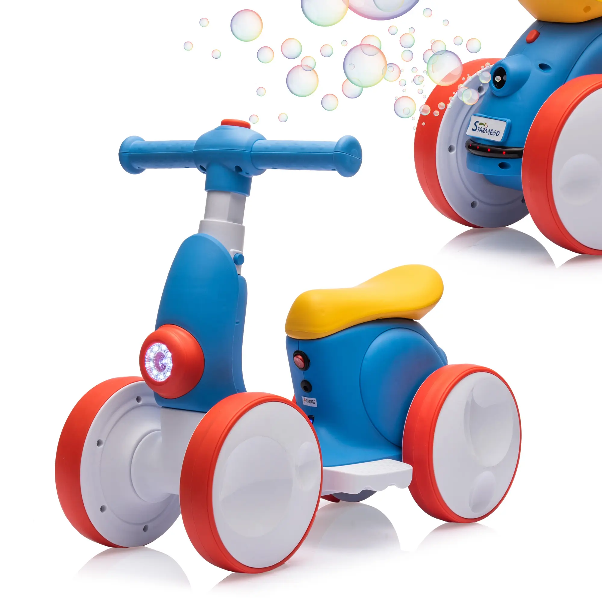 4-in-1 Kids Ride on Motorcycle & Electric Balance Bike w/ Auto Bubbles, 6V Ride on Car  with Neon Lights, Remote Control & Music, Christmas & Birthday Gift Ride on Toy for 1-3 Years Old Baby Toddler,Outdoor Stuff