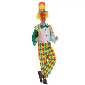 Funny Colorful Clown Suit, Complete Jester Costume Set with Hat, Perfect for Festive Halloween & Circus Party, Includes Robe, Bodysuit, Hat