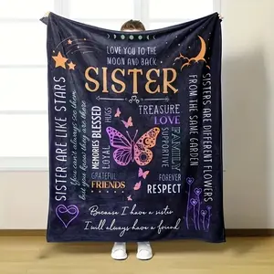 “A Letter To Sister” patterned flannel blanket—cozy, lightweight, warm; versatile office nap throw; outdoor camping travel blanket; all-season gift blanket; ideal for birthdays, Christmas, Halloween, and Thanksgiving.