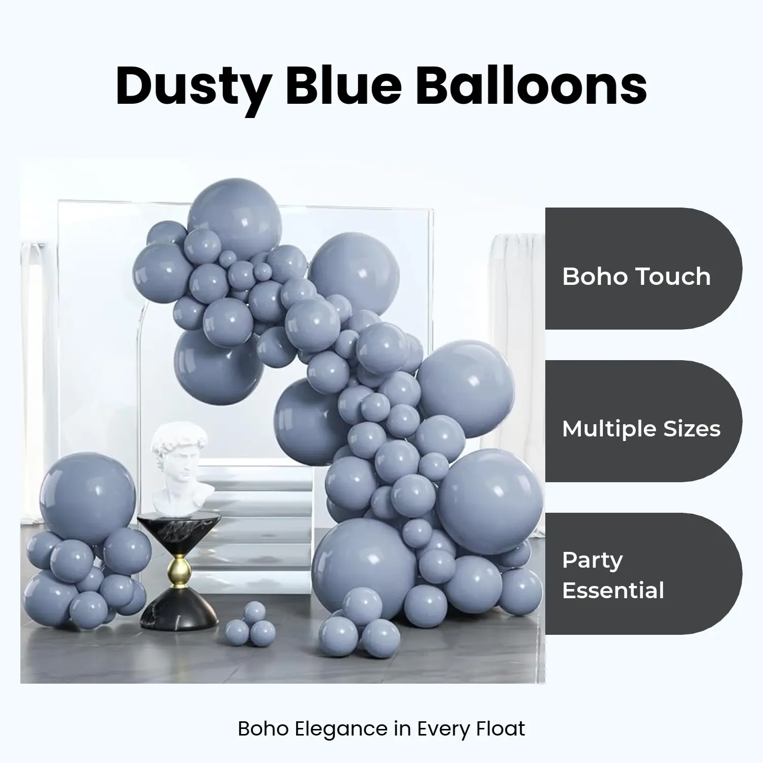 PartyWoo Round Dusty Blue & Boho Lavender Rubber Latex Balloon Arch Kit - 100-Piece Balloon Arch Backdrop with 18/12/10/5-in Sizes for Baby Shower, Every Occasion Festive Decorations Blue-F16