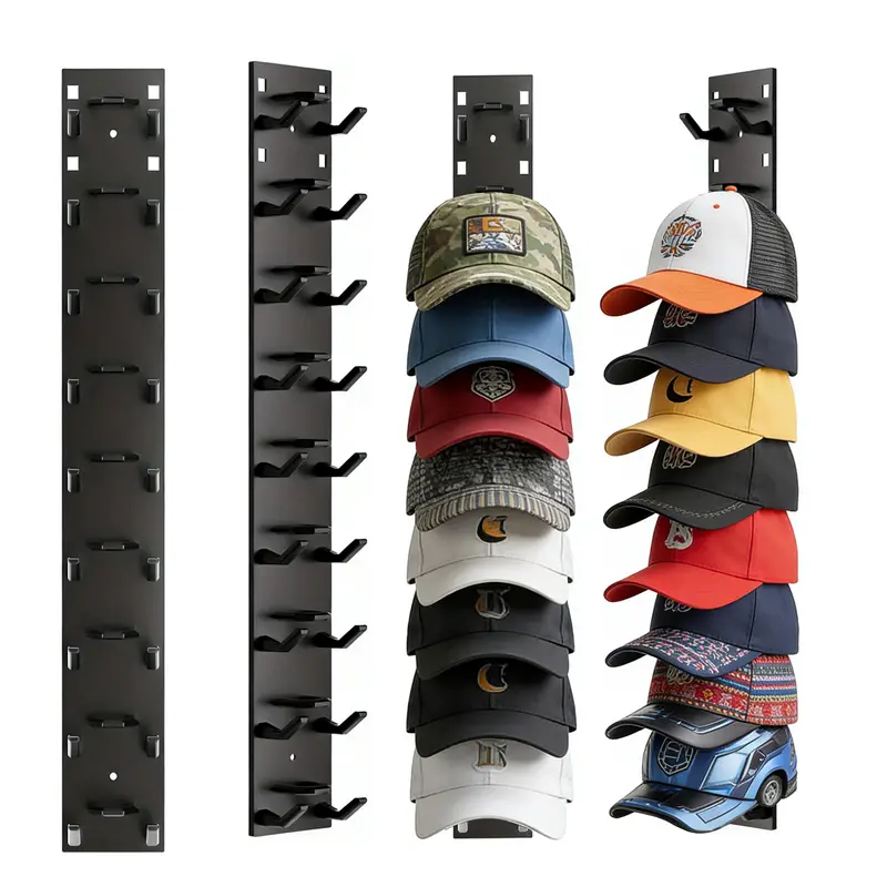 Plastic Multi-Layer Hat Storage Rack Hook - 1 Pack, Holds 18 Hats, Adhesive Wall Mounted Shelf, Easy Installation, Easy Access & Organization, Prevents Deformation, Fits Hallway, Living Room, Cloakroom & Wardrobe Doors, Home Organizer