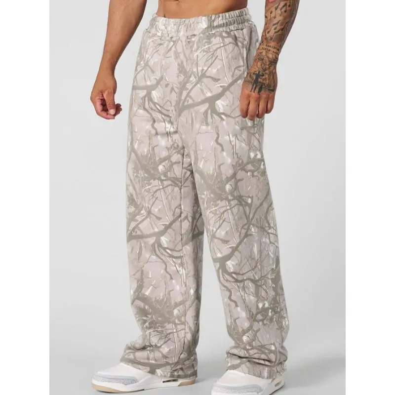 Men's Camouflage Streetwear Athletic Joggers, Polyester Relaxed Straight Cut Street Casual Pants for Outdoor Running & Fitness
