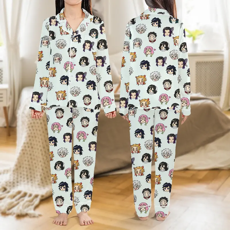 Anime Pajamas Set, Manga Long Short Sleeve Pajama, Cute Chibi Youth & Adult Christmas Holiday Sleepwear, Family Xmas Pjs 45985 63