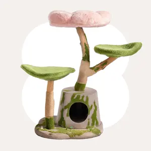 Happy & Polly Enchanted Blossom Cat Tree, Pet Cat Condo with Vertical Scratcher for Feline Scratching Needs