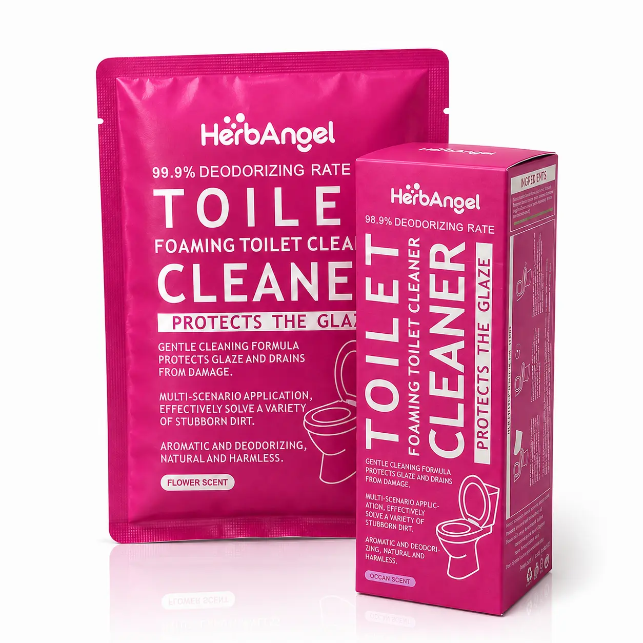 HERB ANGEL Monthly Toilet Cleaning Powder Set, 200g Box & 240g Bag, Household Items Home Supplies, Foaming Action Deep Cleaner, Odor Removal, 24 Months Freshness, for Home & RV Bathrooms, Deep Cleaning