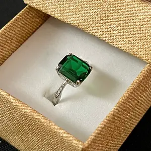 925 Sterling Silver Emerald Ring for Women lab-created Sizes 6 7 8 9