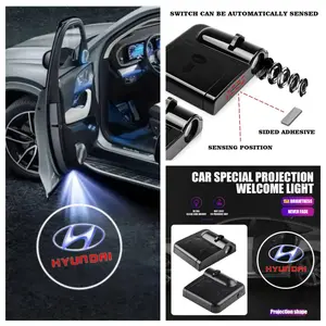 4-Pack Hyundai Logo LED Car Door Welcome Lights, Fit Hyundai Elantra & Tucson Models, Peel-and-Stick & No-Drill Non-Destructive Installation