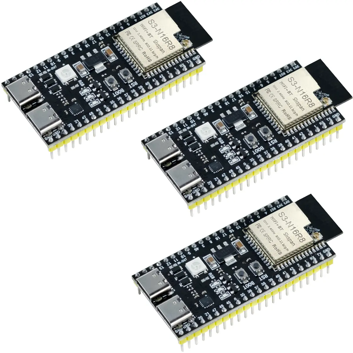 3-Pack ESP32-S3 Development Board with N16R8 MCU, 16MB Flash, 240MHz, 2.4G Dual-Mode Wi-Fi & Bluetooth, Type-C Interface, Compatible with Arduino IoT ESP32-S3-WROOM-1 for Smart Home & DIY Robotics