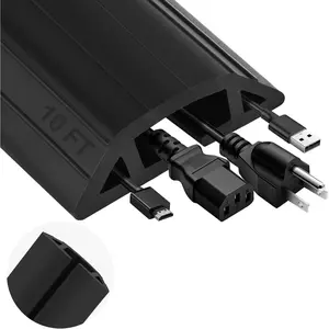 10FT Floor Cord Cover Heavy Duty  Cover Protector 3 Channels Extension PVC Floor Wire Cover Outdoor Cord Hider Management Cord Cover for Wire on Floor for  Office Outdoor, Black