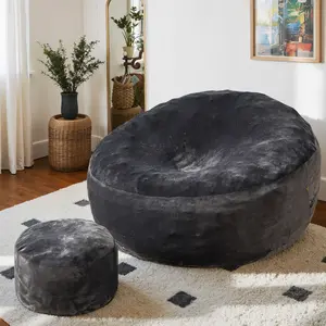 XIZZI Giant Bean Bag Chair 59" Plush Corduroy with 19 inches Free Ottoman, No Assembly Required, Pressure-Free Support Oversize Boneless Couch for Couples & Kids, Pet Friendly