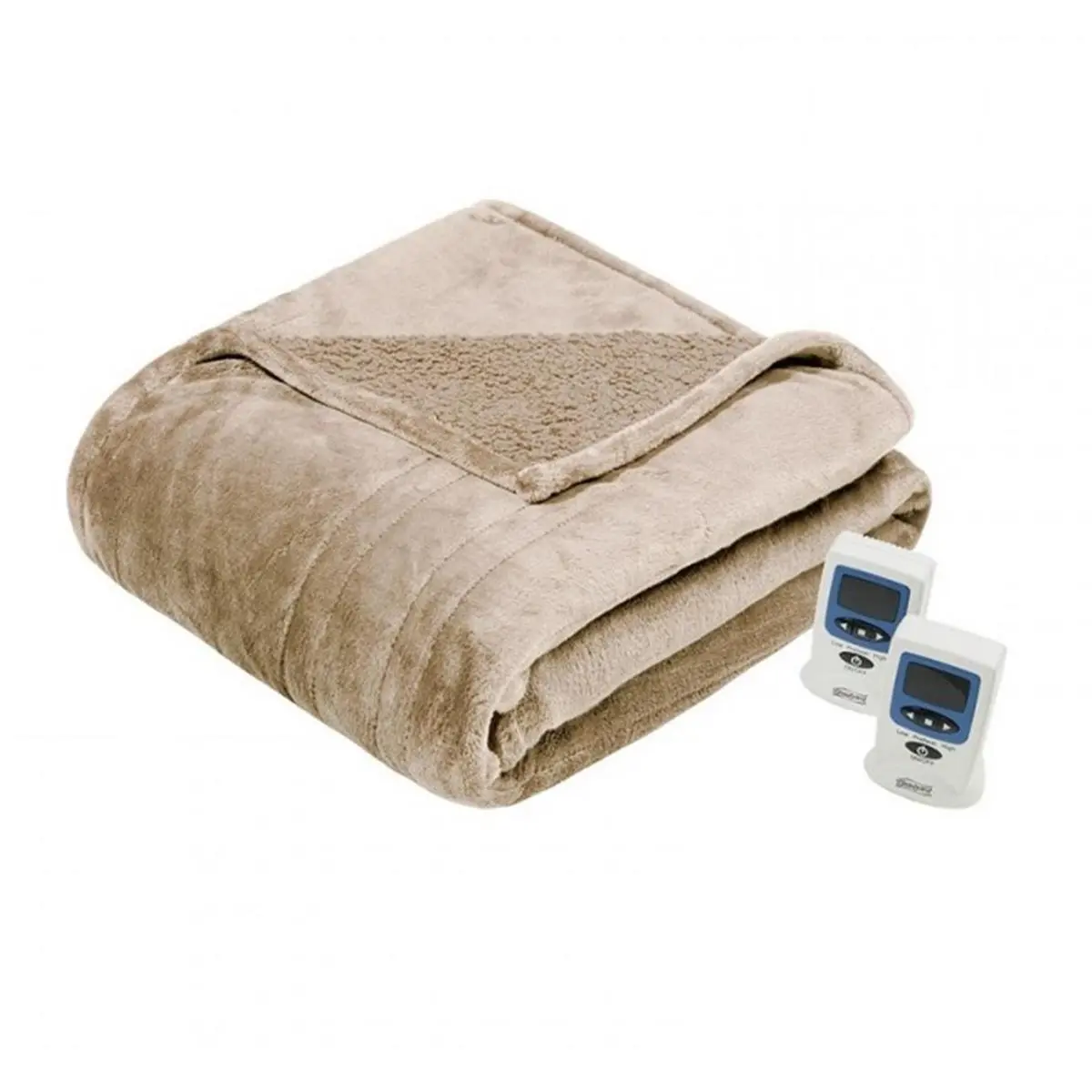 Beautyrest Full-Size Tan Microlight-to-Berber Heated Blanket - Lightweight, Luxurious Home Bedding Essential for Cozy Warmth